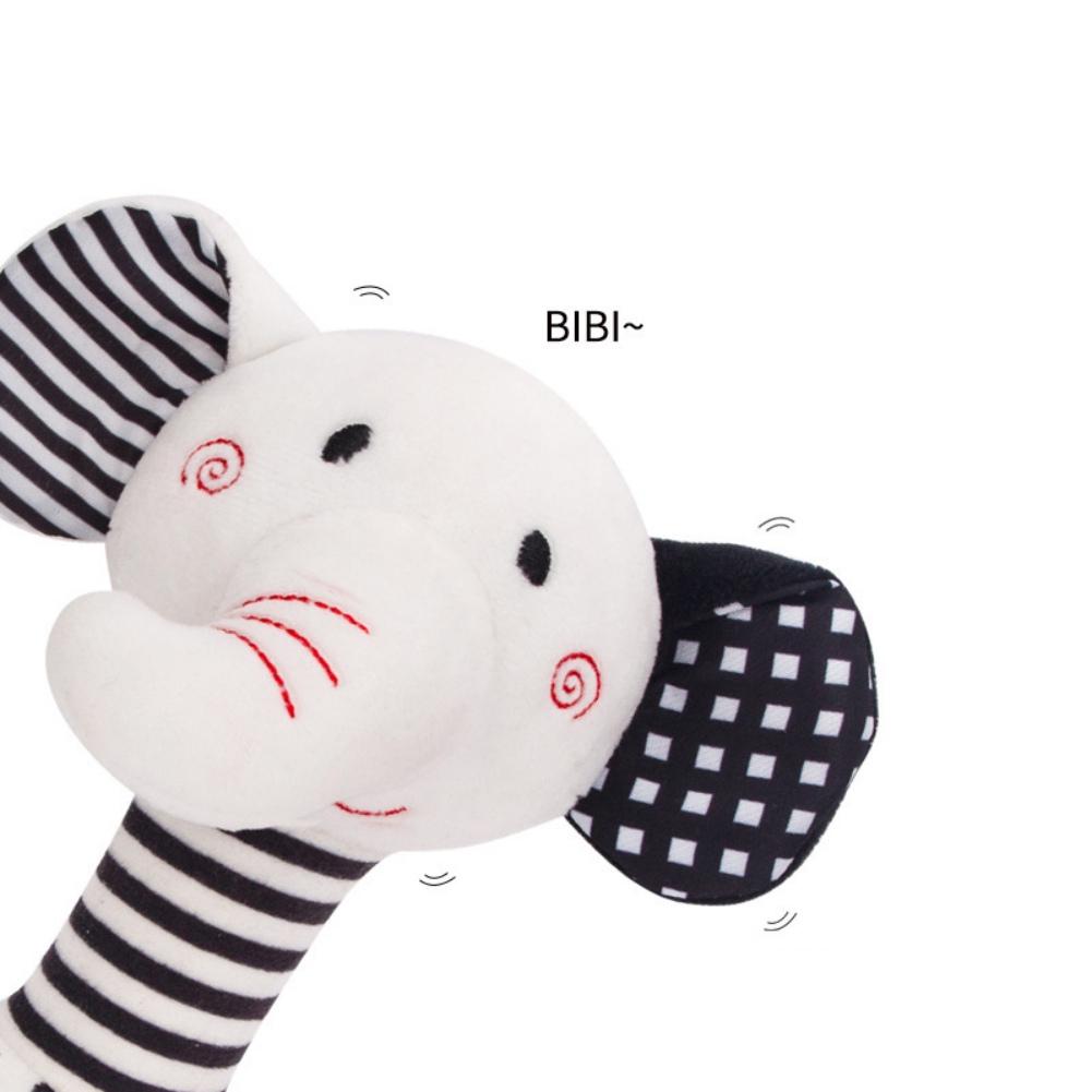 Zachte babyrammelaar pasgeborenen, pluche knuffeldierrammelaar, babyrammelaar Shaker, douchecadeau voor jongens, 9-12 maanden oude wieg en kauwspeeltje (Olifanten/Giraffe)