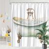 Vintage Clawfoot Bathtub Shower Curtain - Pastel Green & White, Bath Bubbles Design, Polyester, Washable, Classic Bathroom Decor