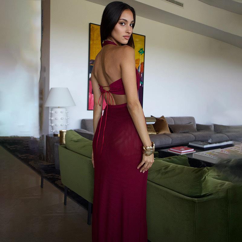 2025 European & American Women's Sexy Backless Slim Fishtail Dress