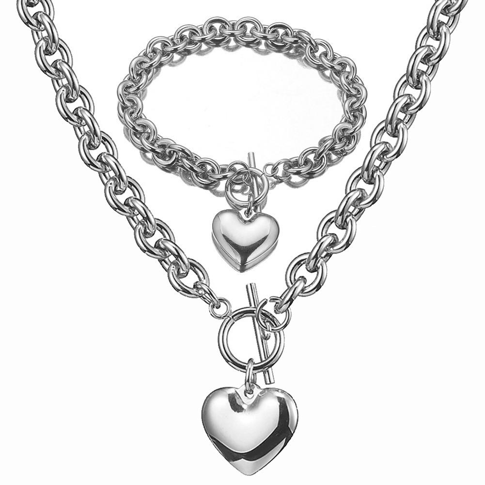 2025 Women's O-shaped Hollowed Out Heart-shaped Accessory Necklace Bracelet Set in Gold