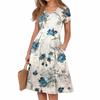 Women's Summer Casual Print V-Neck Short Sleeve Dress With Pockets