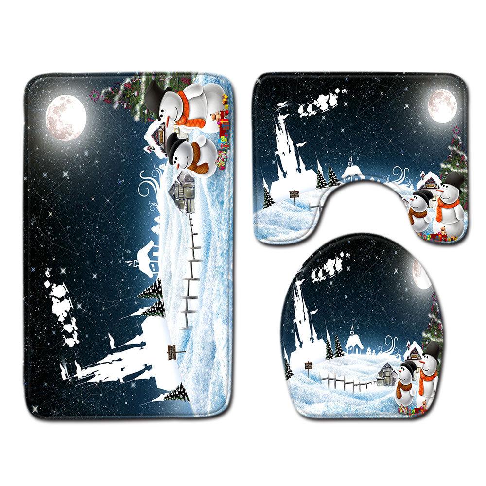Christmas Bathroom Floor Mat Toilet Three-Piece Set
