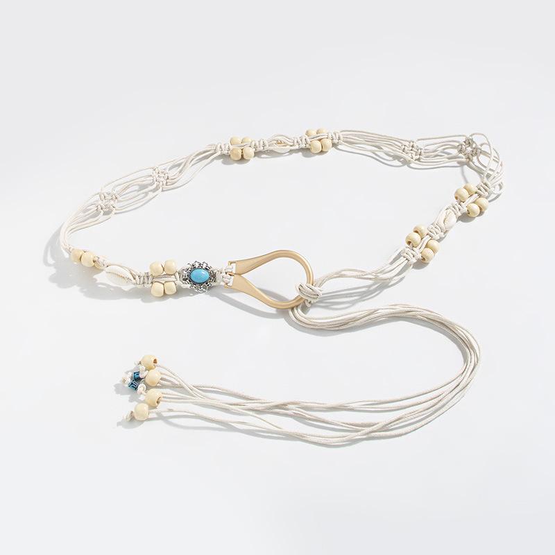 Boho Belt Knotted Ethnic Style Handmade Wooden Beads and Shells Women's Belt Leisure Vacation Style Exquisite Waist Rope