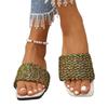 Large Size Colored Woven Slippers Women's Summer New Square Head Flat Bottom One Word Casual Beach Cool Slippers