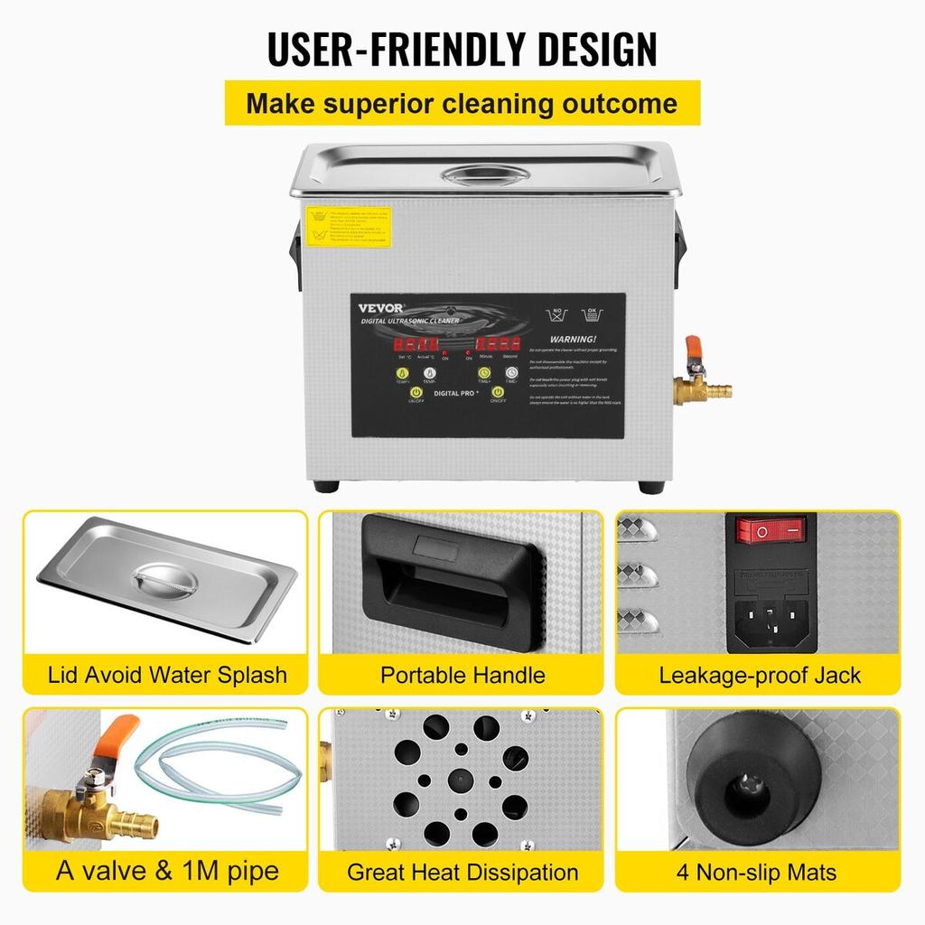 6L Digital Ultrasonic Cleaner Heater Timer 400W Powerful Jewelry Eyeglass