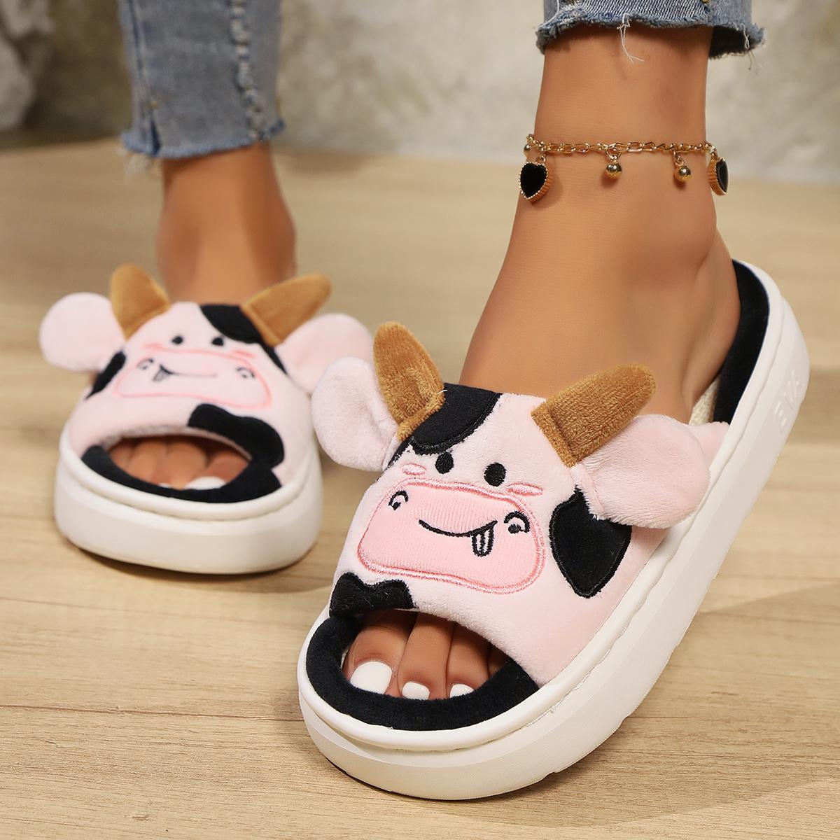 

2024 Всесезонные дизайнерские тапочки с милым мультфильмом, милая корова, слон, хлопковая домашняя обувь для спальни, домашняя обувь на толстой подошве, пары, мужчины, женщины 43 розовый
