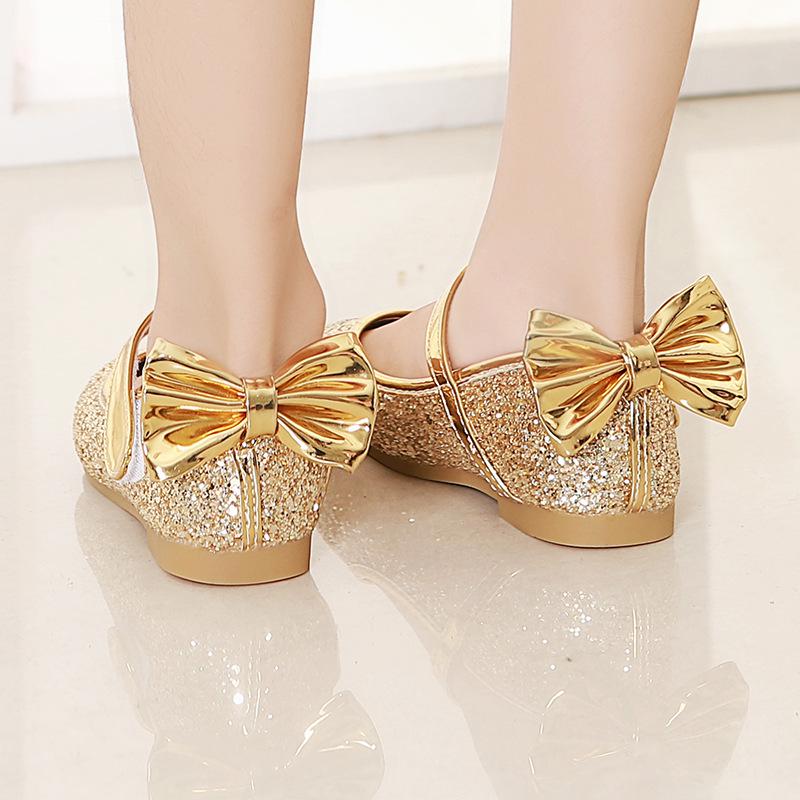 Aisha Gold Crystal Girls' Soft Flat Dance Dress Shoes - Princess Style