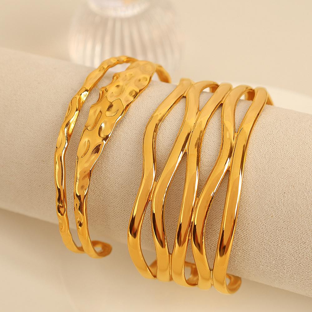 CARLIDANA Fashion Chunky Cuff Open Bracelet For Women Stainless Steel Waterproof Gold Color Bangle Vintage Jewelry Wedding Gift