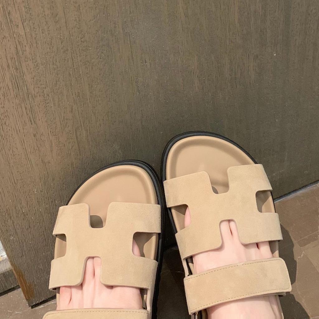 Schaffellversion~ Internet-Berühmtheit zweiter Onkel Schuhe lässige Mode Wort mit Hausschuhen Damen Sommerbekleidung dicke Sohlen Klettverschluss H coole Hausschuhe