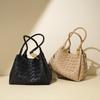 2025 Genuine Leather First Layer Cowhide Woven Bag New Bucket Bag Retro Old Money Wind Vegetable Basket Handbag Female
