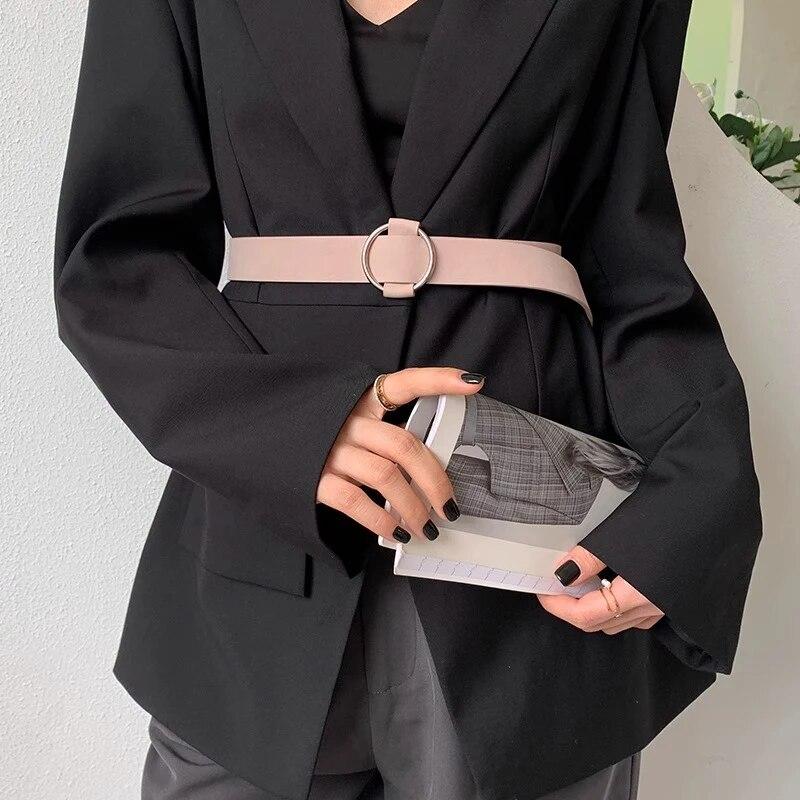 Women Belt Non Perforated Fashion Simple Round Buckle Belt Genuine Casual PU Leather Belt With Skirt Pants Jeans Women Waistband