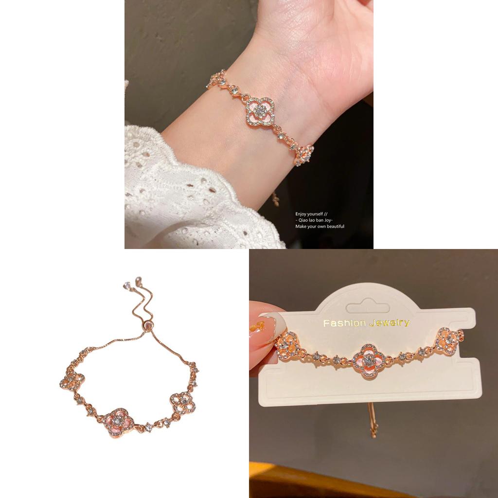 Elegant Floral Alloy Bracelet With Sparkling Zirconia For Women Summer Fashion Accessory