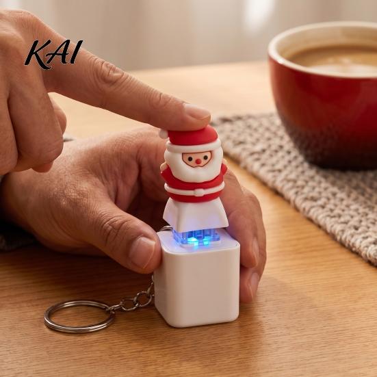 Christmas Gift for Adults Santa Claus Luminous Voice Keychain, Type?C Rechargeable Fidget Toy, Shape Key Holder Portable LED Light Pendant