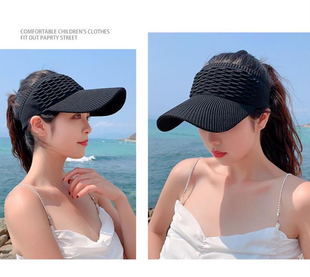 Women Sun Visor Hat Knitted Wide Brim Empty Top Sports Hat Summer Outdoor Sun Hat