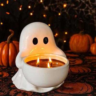 Resin Halloween Ghost Candlestick Gothic Cartoon Halloween Candlestick Holder Spooky Ghost Decorative Snack Storage Box