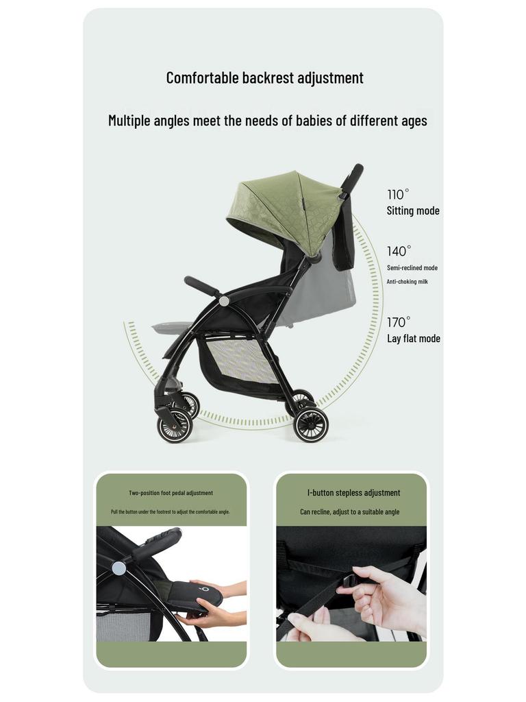 A10 Baby Stroller: Lightweight, Foldable, Four-Wheel Design for Sitting and Lying Down.