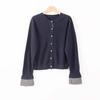 Design, Round Neck Splicing Plaid Cuffs Pure Wool Knitted Cardigan Women's Lazy Style Inner Fashion Bottoming Shirt