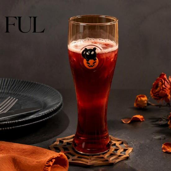 Atmospheric Beverage Cup 400ML Beer Glass, Spooky Pumpkin Ghost Black Cat Halloween Wine Glass Cup, Holiday Tall Glassware for Bar, Kitchen