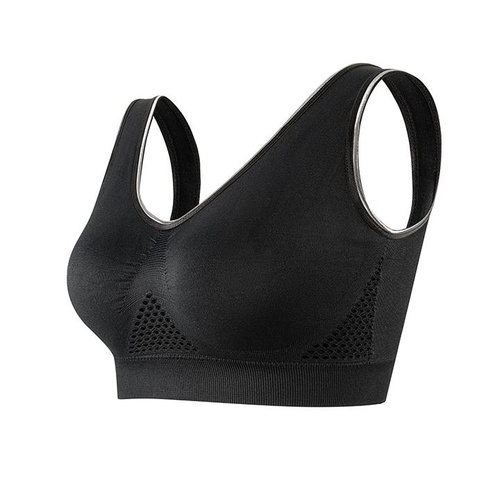 Plus Size Solid Color Breathable Hollow Out Sports Bra - Pullover Wireless Yoga Bra Light Support Thin