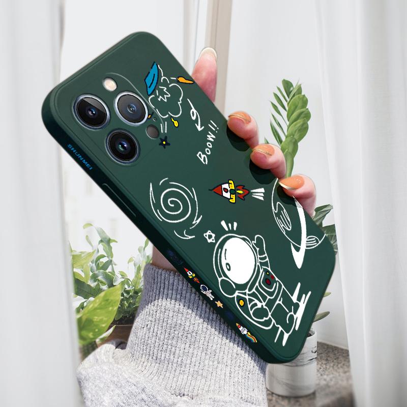 

Для iPhone 16 15 14 13 12 Pro Max 13 12 Mini 14 15 16 Plus SE Мультяшный Ракета Астронавт Боковой Дизайн Мягкий Полный Линзы Защитный Чехол iPhone 14 Pro Max