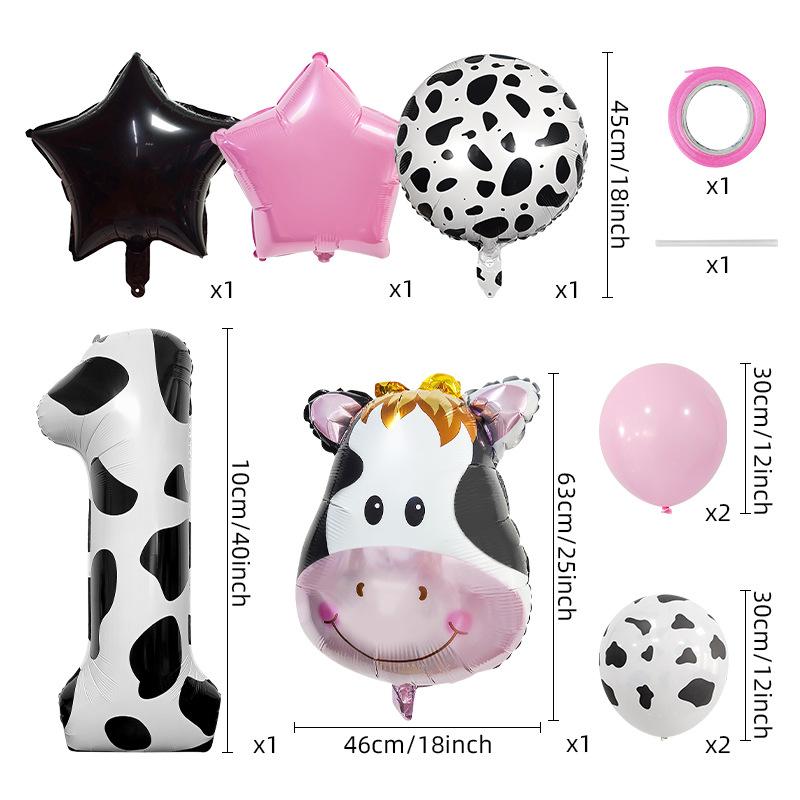 Temu Cow 40-Inch Digital Aluminum Film Balloon Set Black And White Farm Theme Birthday Decoration Balloon