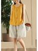 Cotton Linen Sleeveless T-Shirt Summer Casual Button Decoration Vest Loose Top