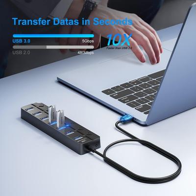 1 Pcs USB Hub Multi-port USB High-speed Splitter Power Adapter, Long Cable with Switch and Multi-extender Hub LM