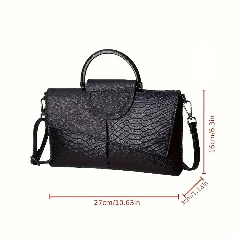 Fashi Black Crocodile Faux Leather Handbag, Multifunctial Shoulder Crossbody Bag, Suitable for Work,Shopping and Gift Giving