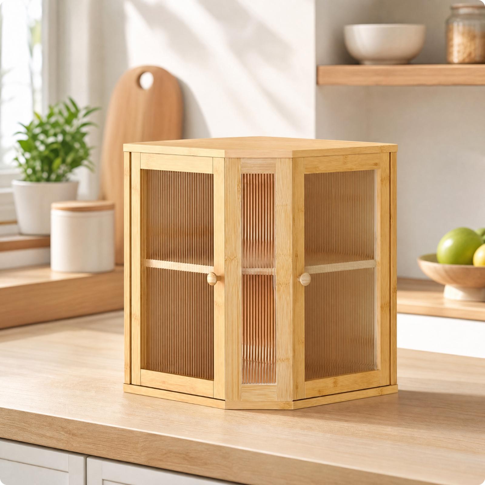 Storage Cabinet Space-Saving Bamboo Wood Corner