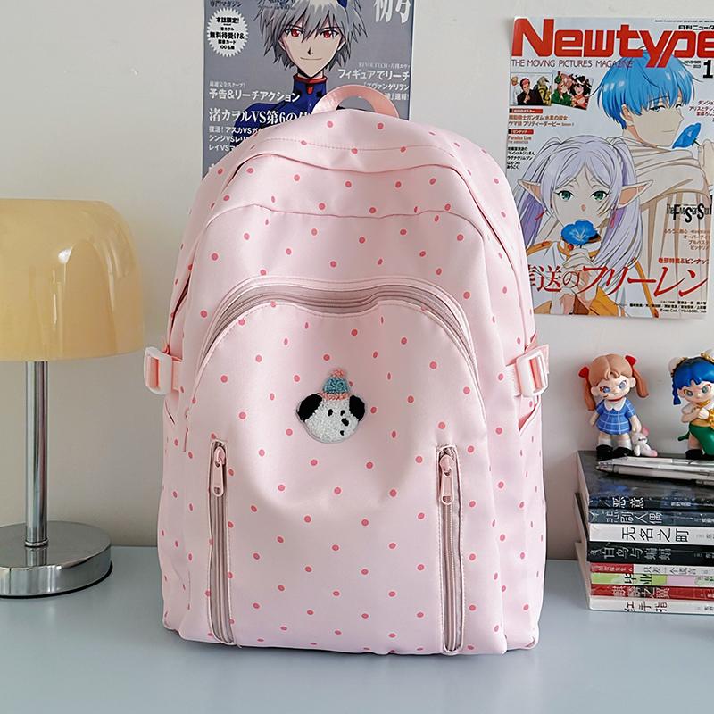 Dot Print Girls Backpack Junior High School Student Lightweight Schoolbag