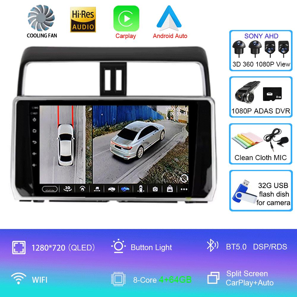 For Toyota Land Cruiser Prado 150 2018 2019 - 2025 Carplay 360 Camera Auto Android 14Car Radio Multimedia Player GPS Stereo Wifi