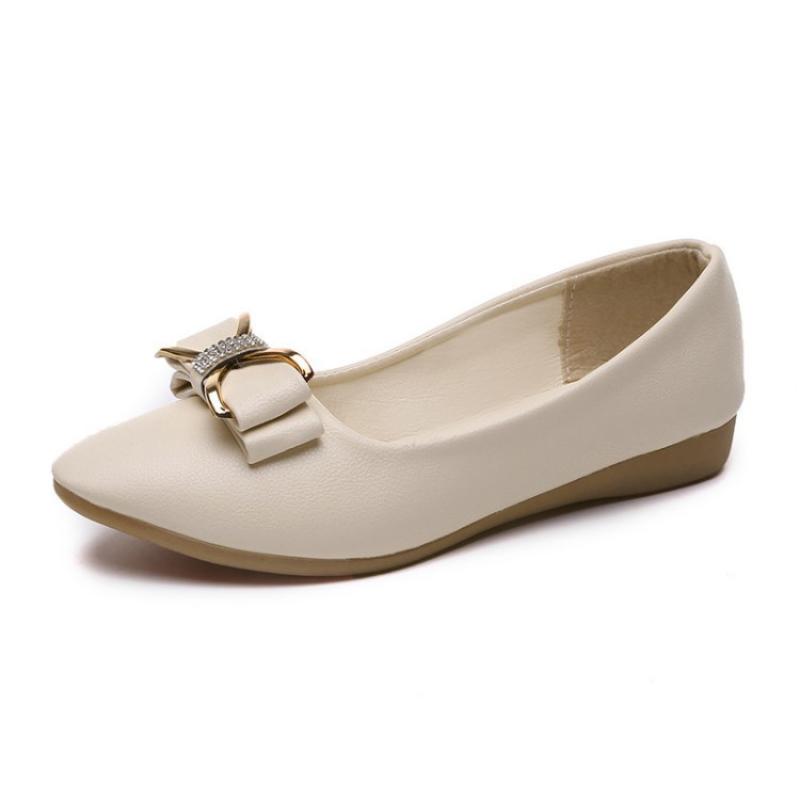 Korean Spring and Summer Fashion Women's Shoes Bowknot Bean Shallow Mouth Pointed Toe Low Heel Flat Bottom Rhinestone Single Shoes