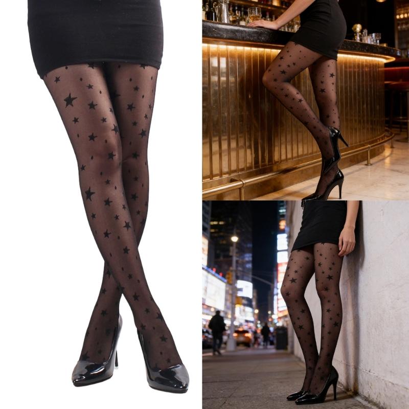 Thin Star Embroidery Pantyhose Cute Pattern Tights for Women Fashion Stockings Perfect For Layering Outfits