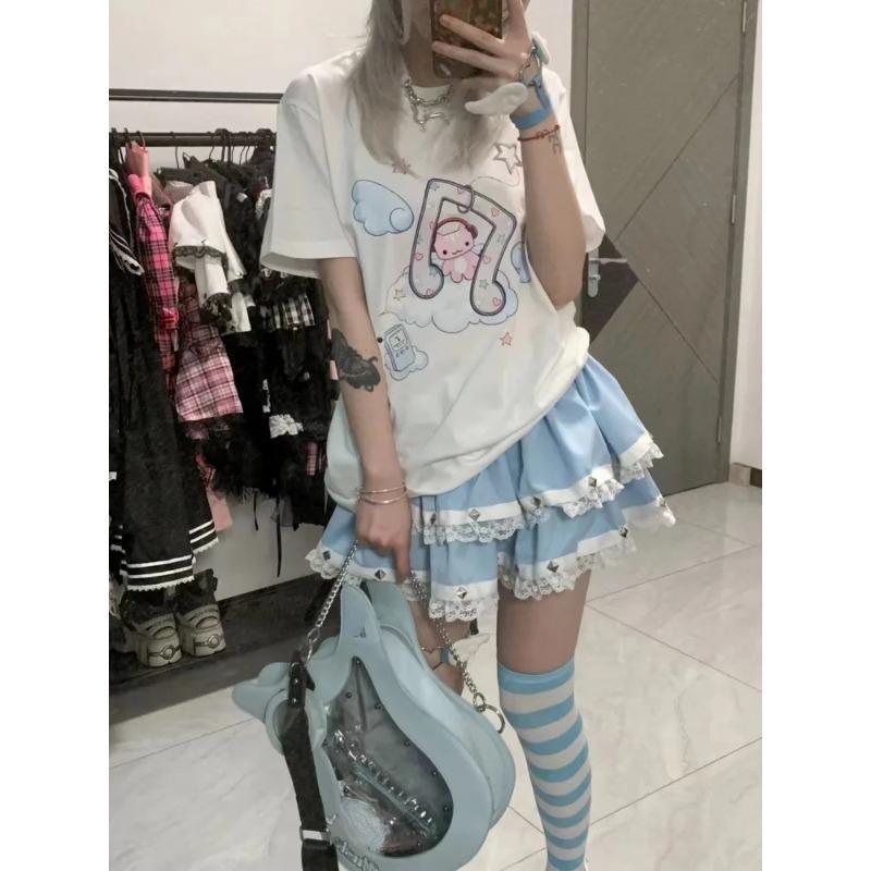 Summer Kawaii Sweet T Shirts Women Japanese Fashion Harajuku Streetwear Cartoon Print Loose Tees Tops Soft Gril 2026 Y2k