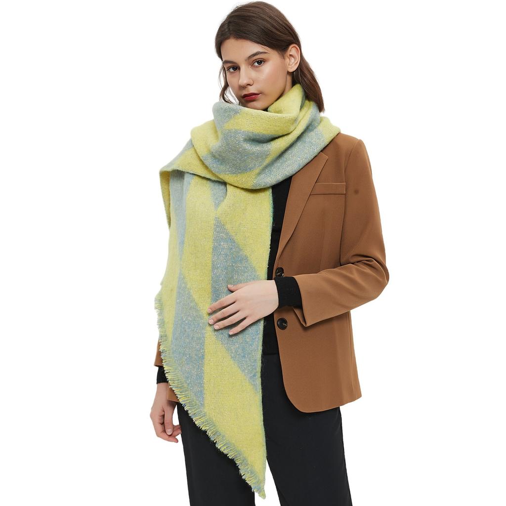 Women'S New European And American Shawl Scarf, Autumn And Winter Large Grid Triangle Imitation Cashmere Double-Sided Scarf