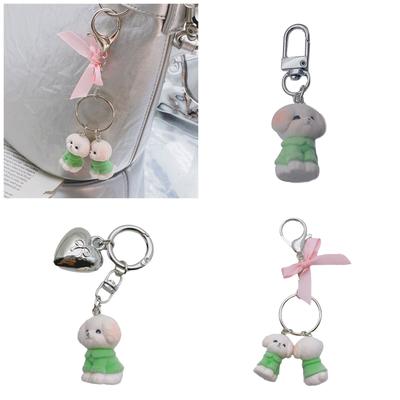 Lovely Dog Love Heart Bowknot Keychain Charm Pendant Fashionable Sturdy Plush Dog Charm for Keys and Bags Decoration