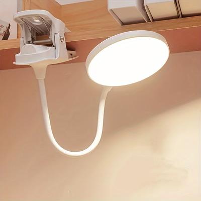 Lámpara de escritorio LED con protección para los ojos, 1 unidad, con 3 modos de iluminación, fuente de alimentación con batería recargable, luz de lectura ajustable, tipo clip para dormitorio