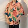 Short-sleeved floral shirt for men, loose beach vacation style top, unisex couple's short-sleeved shirt
