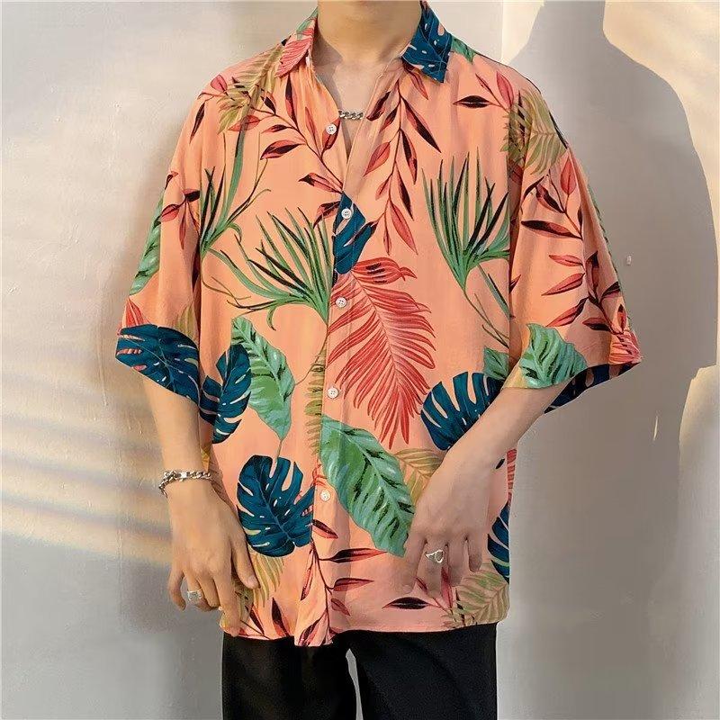 Short-sleeved floral shirt for men, loose beach vacation style top, unisex couple's short-sleeved shirt