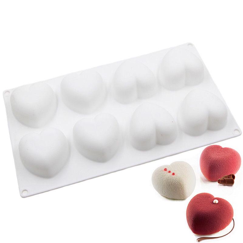 8 Stampi in Silicone a Forma di Cuore per Gelatina di Cioccolato, Stampo per Torta, Pasticceria, Fondant