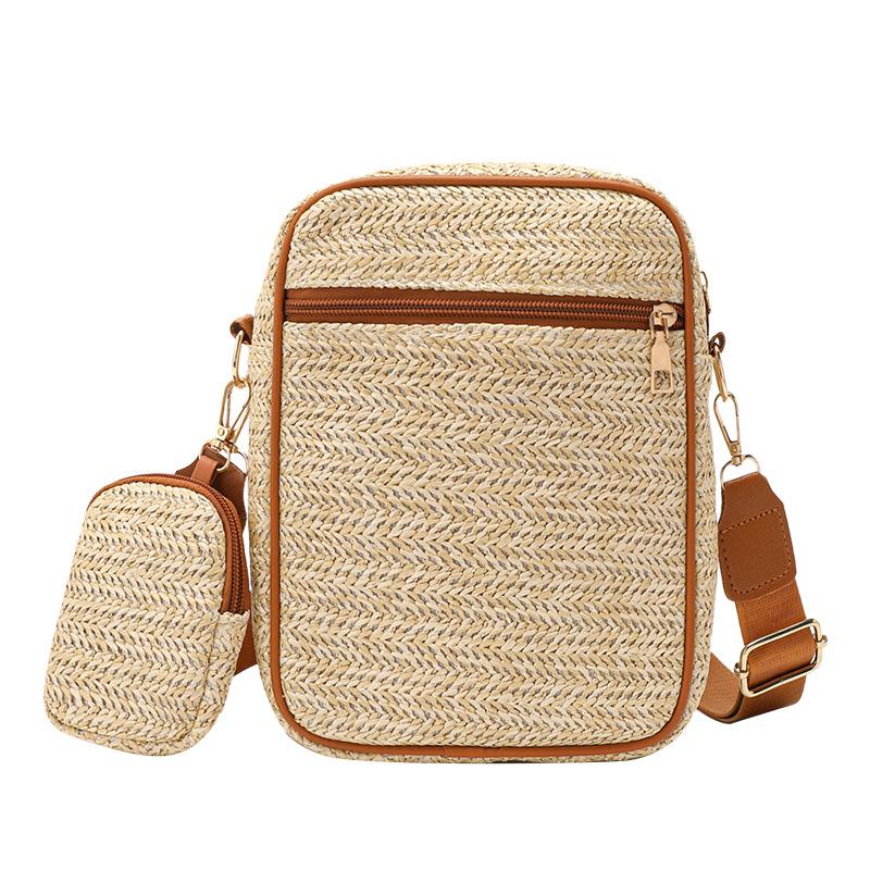Women's bag, new one-shoulder straw small bag, sports and leisure, mother and child messenger bag, and a mobile phone bag.