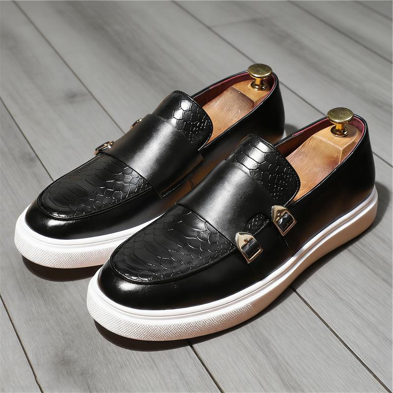 Designer New Men's Brown Patent Leather Slip On Business Casual Shoes Male Monk Strap Loafers Walking  Sneakers  Zapatos Hombre