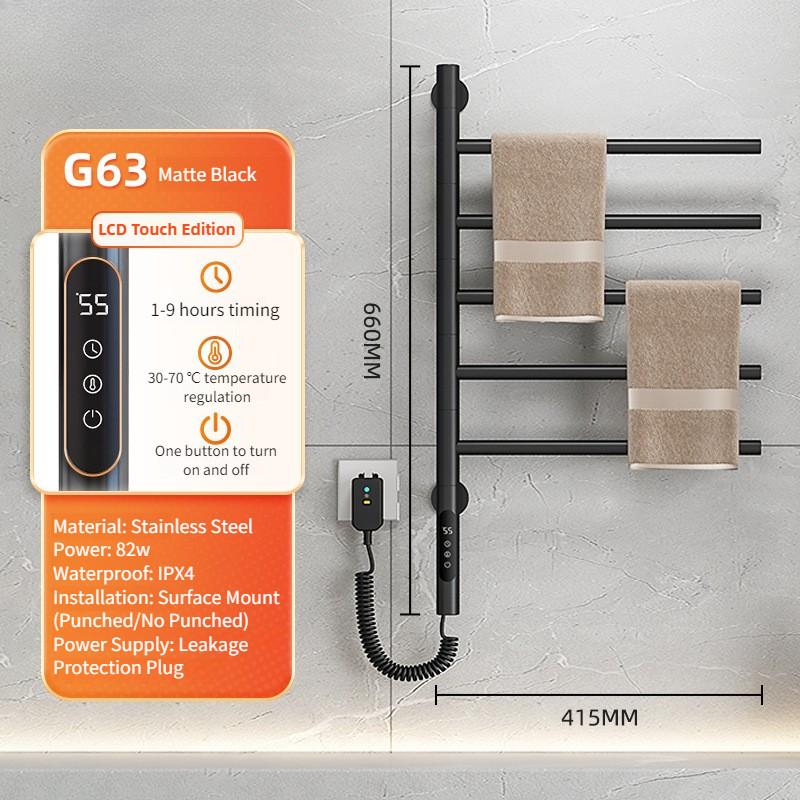 

Бытовой настенный интеллектуальный вращающийся электрический полотенцесушитель для ванной комнаты с постоянной температурой, сушка полотенец, стойка для хранения Black G63【Touch Control】