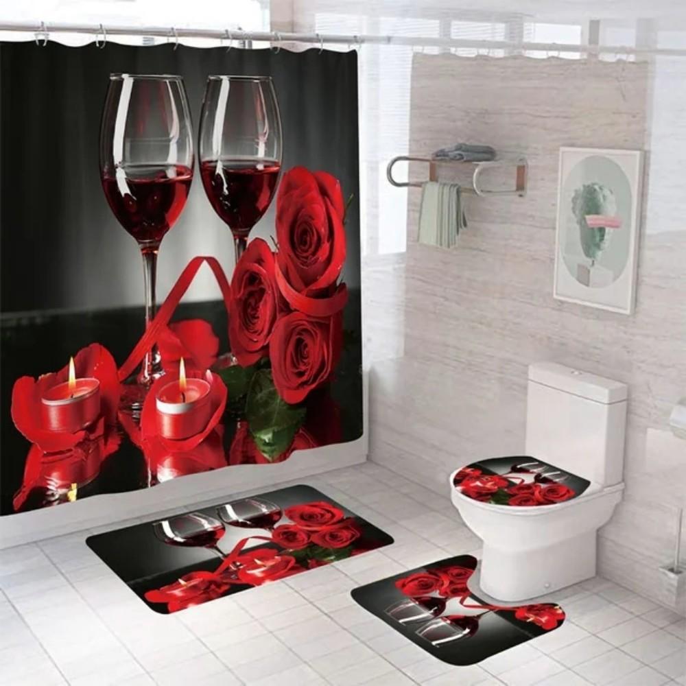 Valentine'S Day Promotional Discount Shower Curtain Rose Printed 180X180 Bathroom Curtain Colorful Flowers For Home Decoration
