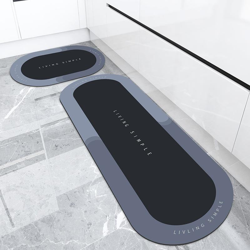 Oval Suede Fabric Kitchen Carpet Water Absorb Oilproof Kitchen Mat Simple Word Print Non Slip Bathtub Floor Mat Entrance Doormat