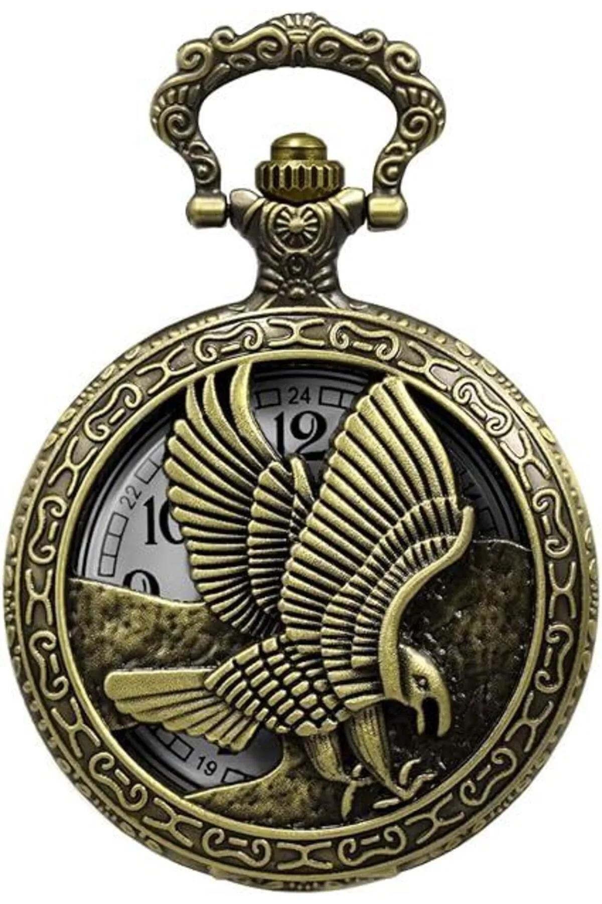 

Винтажные карманные часы с мотивом орла и цепочкой в ​​стиле ретро — часы Eagle — подарок в упаковке