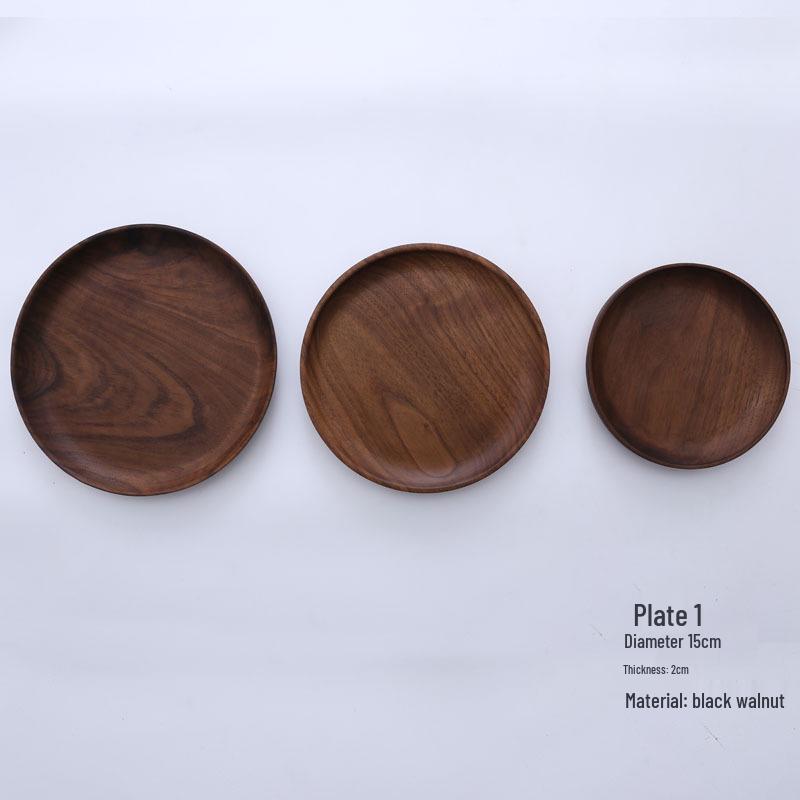 Round Black Walnut Wooden Tray for Breakfast, Pastry, Fruit, and Snacks