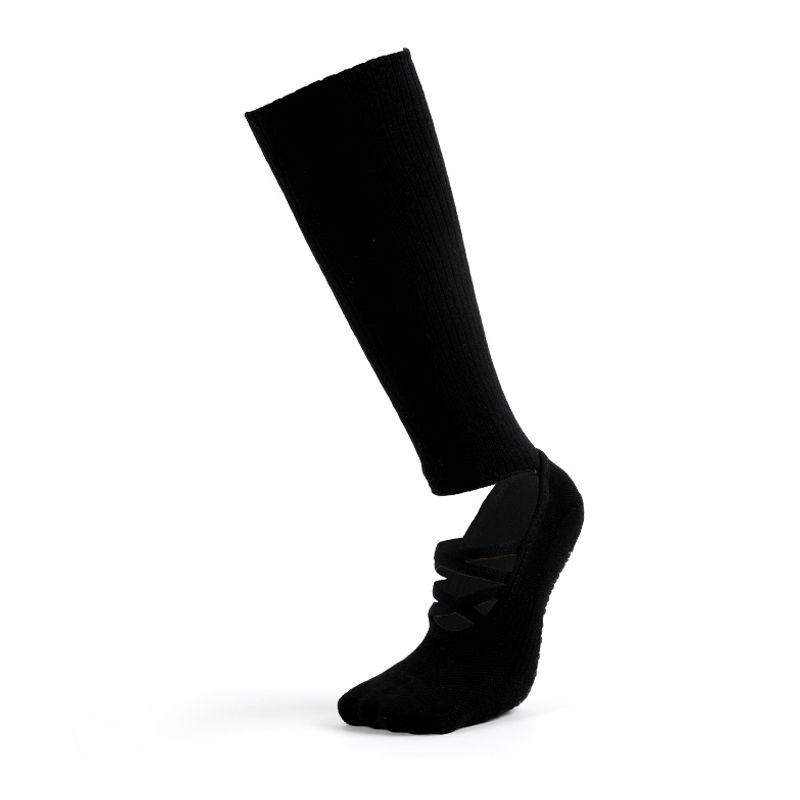 

Профессиональные женские носки для йоги с перекрестными ремешками, открытой пяткой, нескользящие, носки с пальцами, гольфы, спортивные носки для пилатеса, домашние носки No toe black [1 pair]]