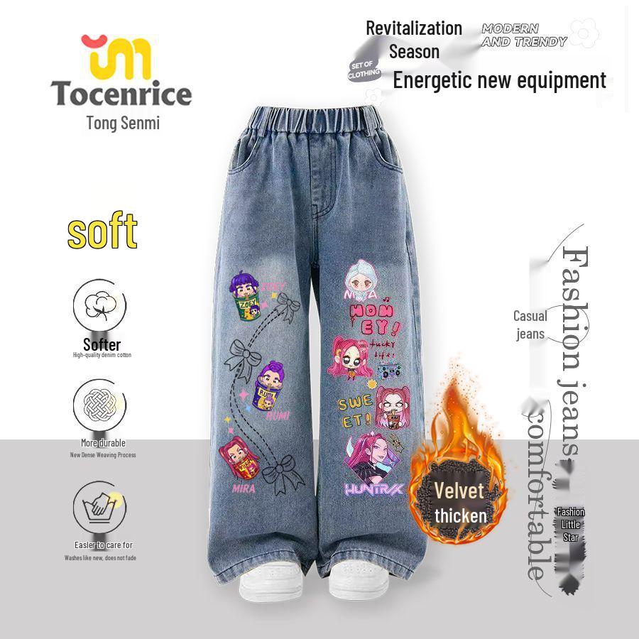 K-Pop Monster Hunter Hexe-flicka Barnjeans med rak passform och fleecefoder (Vår/Vinter 2025)