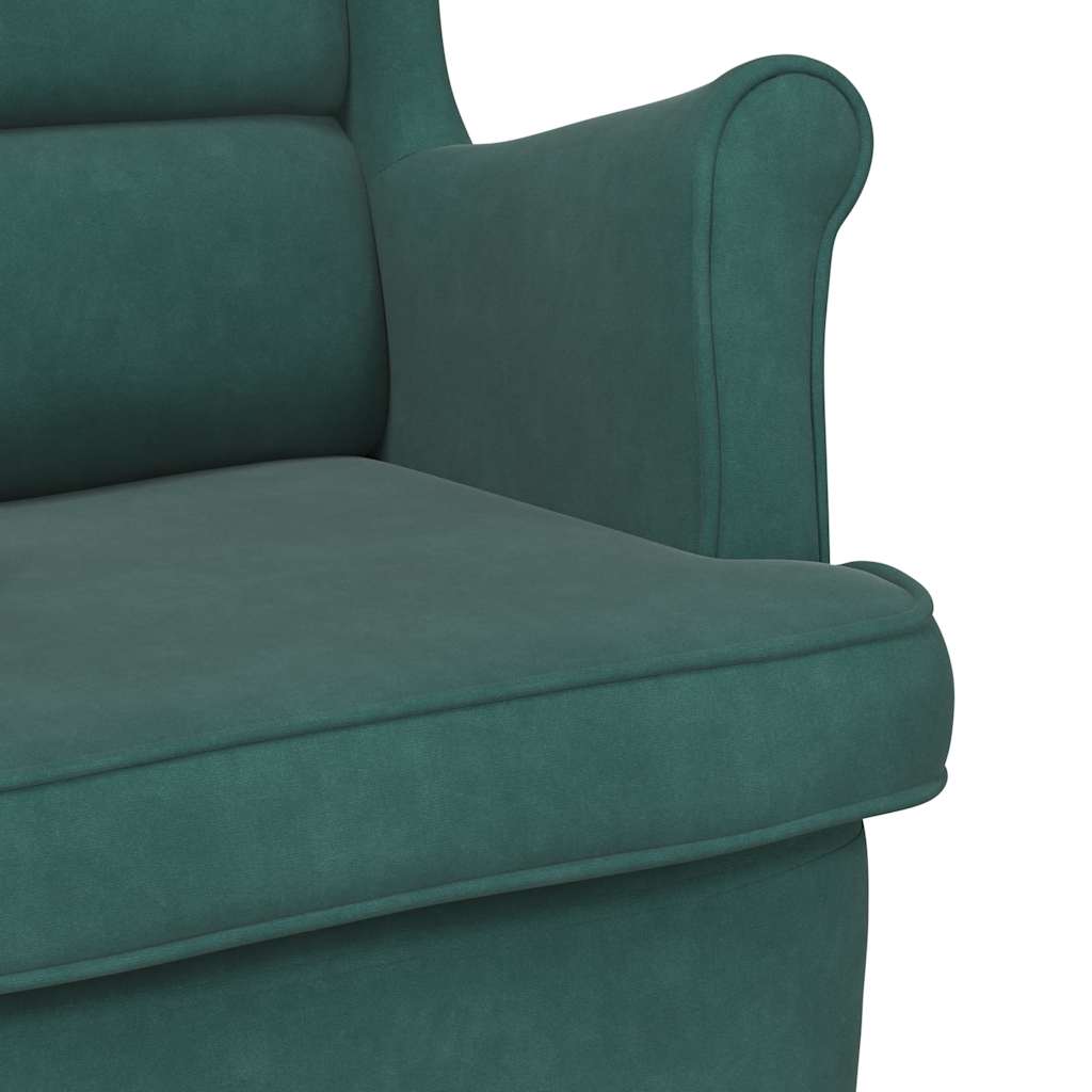 Rocking Chair Armchair Dark Green Velvet and Solid Wood